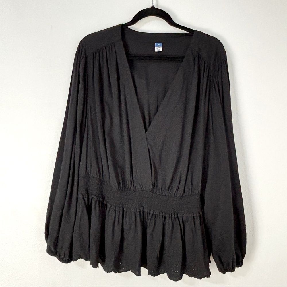 Old Navy Womens 4X Top‎ Black Cotton Eyelet Peplum Balloon Sleeve V-neck Blouse